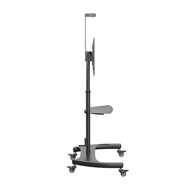 AISENS - Soporte de Suelo ECO con Ruedas y Manivela, Bandeja para DVD y Soporte de Cámara para Monitor/TV 50Kg de 37-70, Negro