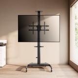 AISENS - Soporte de Suelo ECO con Ruedas y Manivela, Bandeja para DVD y Soporte de Cámara para Monitor/TV 50Kg de 37-70, Negro