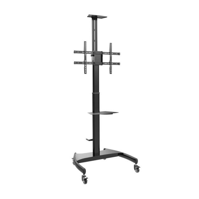 AISENS - Soporte de Suelo ECO con Ruedas y Manivela, Bandeja para DVD y Soporte de Cámara para Monitor/TV 50Kg de 37-70, Negro