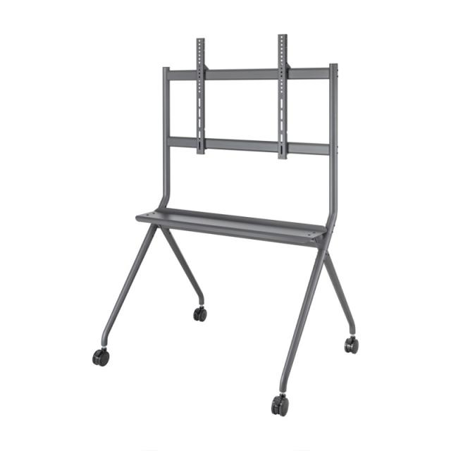 AISENS - Soporte De Suelo Pro Con Rueda, 1 Bandeja Para Pantalla Interactiva/TV 120kg De 50-86, Negro