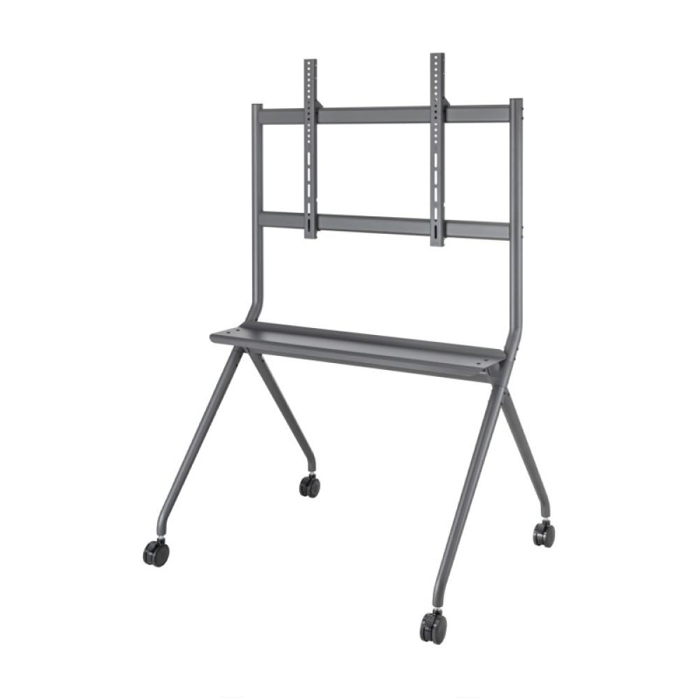 AISENS - Soporte De Suelo Pro Con Rueda, 1 Bandeja Para Pantalla Interactiva/TV 120kg De 50-86, Negro