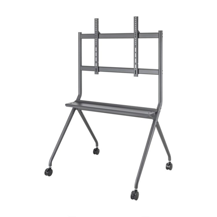 AISENS - Soporte De Suelo Pro Con Rueda, 1 Bandeja Para Pantalla Interactiva/TV 120kg De 50-86, Negro