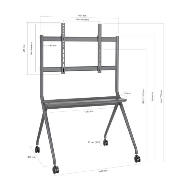 AISENS - Soporte De Suelo Pro Con Rueda, 1 Bandeja Para Pantalla Interactiva/TV 120kg De 50-86, Negro
