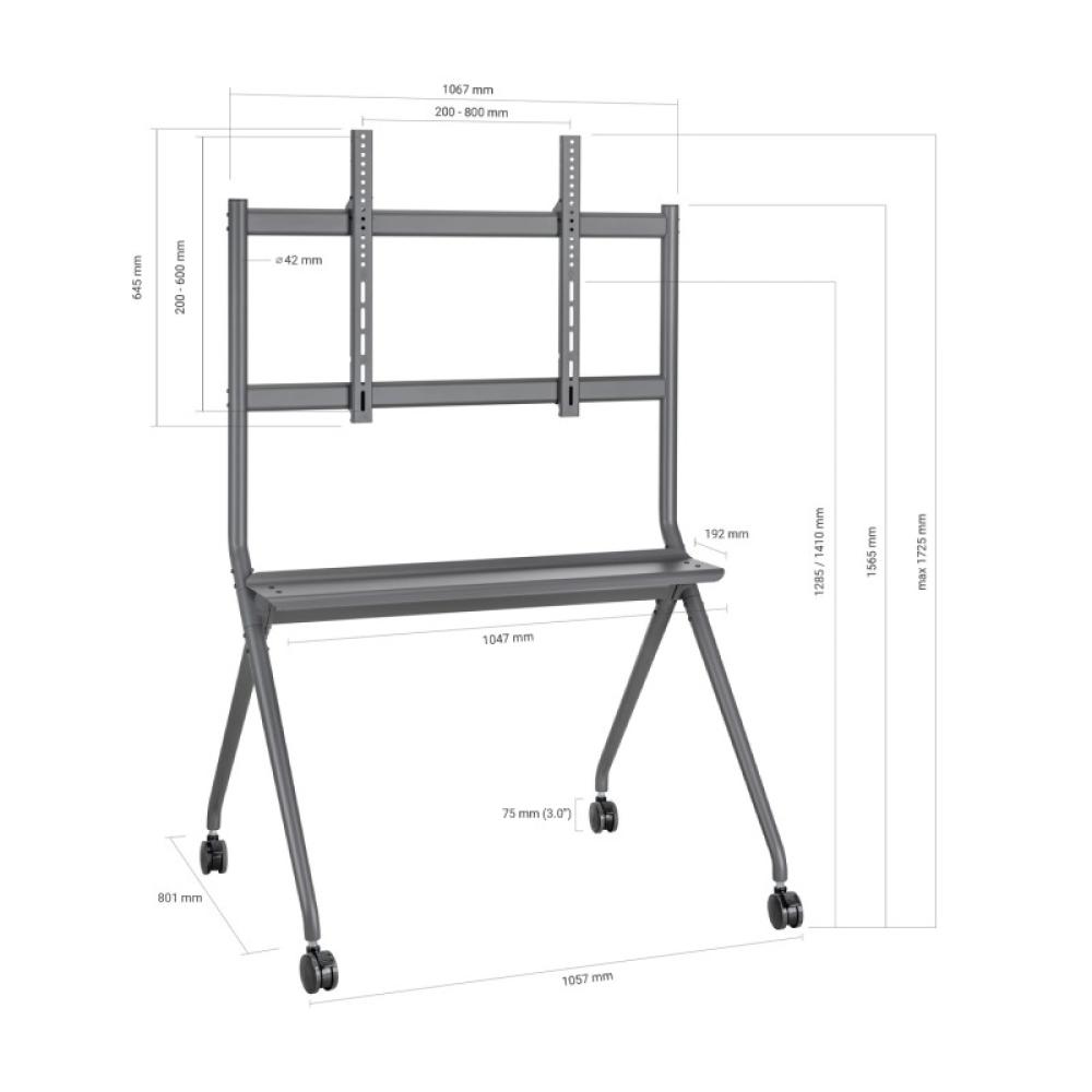 AISENS - Soporte De Suelo Pro Con Rueda, 1 Bandeja Para Pantalla Interactiva/TV 120kg De 50-86, Negro