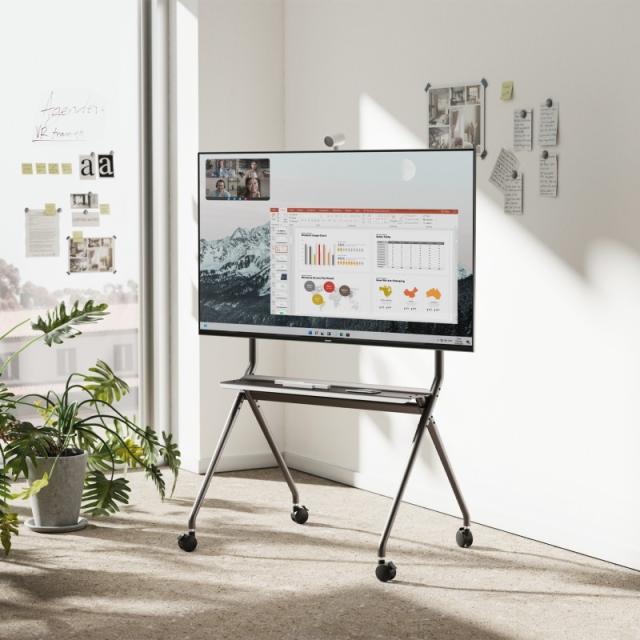 AISENS - Soporte De Suelo Pro Con Rueda, 1 Bandeja Para Pantalla Interactiva/TV 120kg De 50-86, Negro