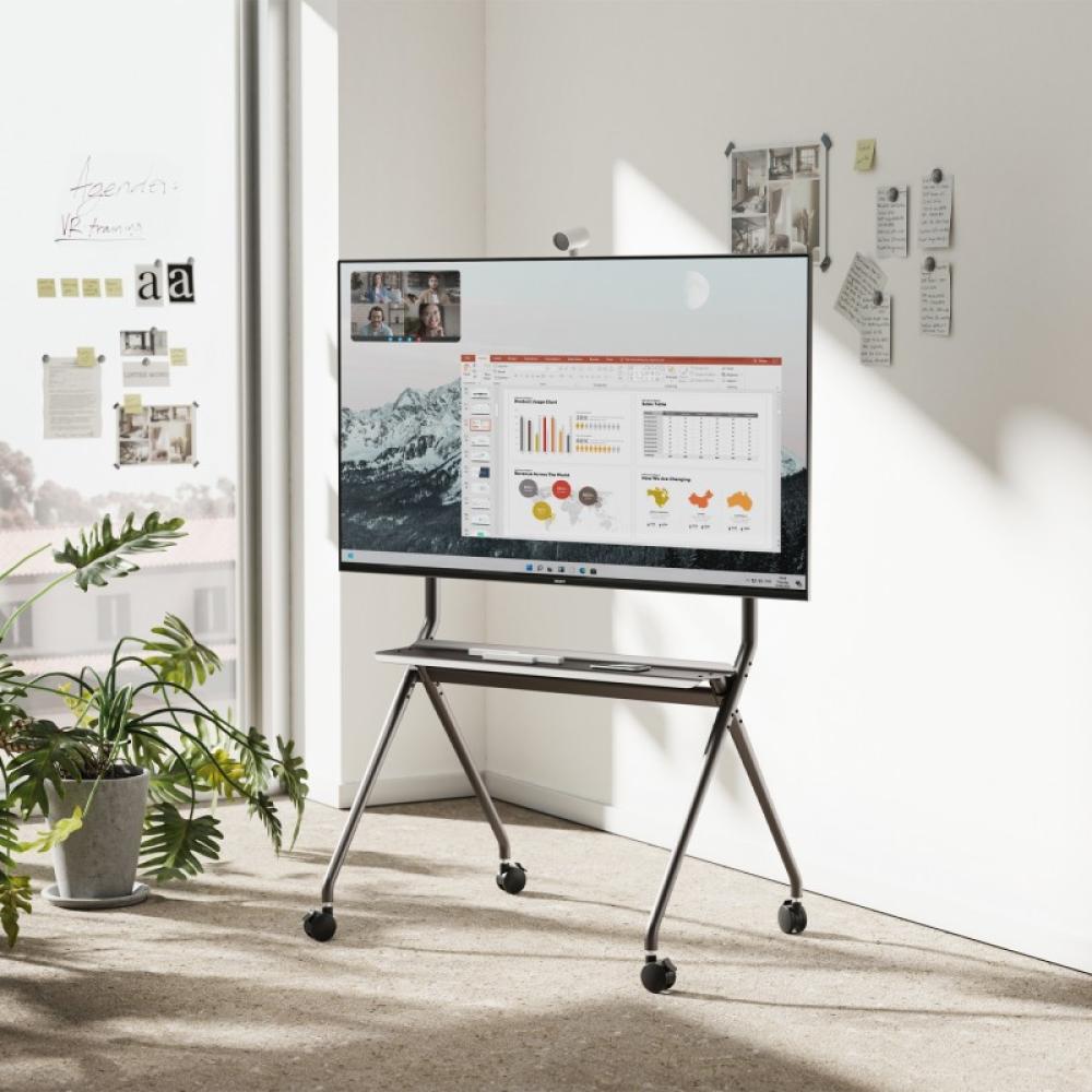 AISENS - Soporte De Suelo Pro Con Rueda, 1 Bandeja Para Pantalla Interactiva/TV 120kg De 50-86, Negro