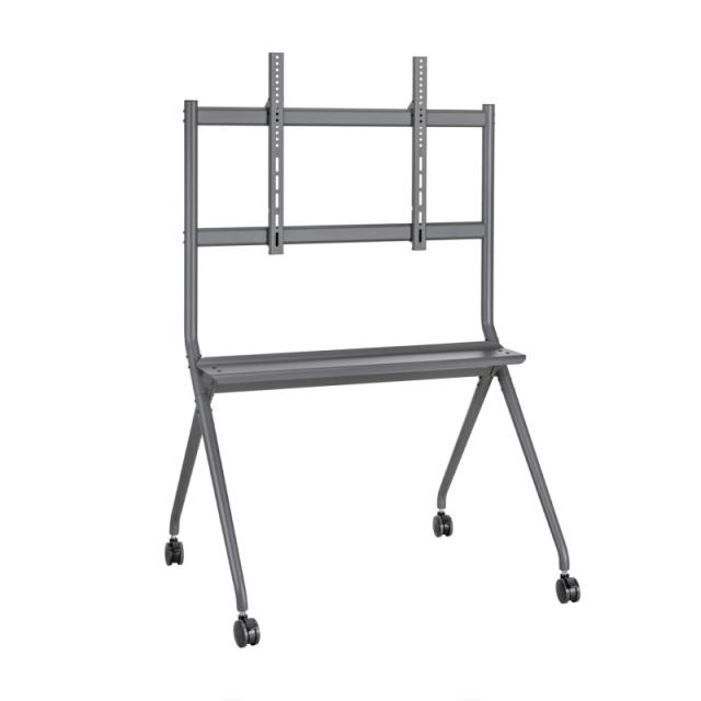 AISENS - Soporte De Suelo Pro Con Rueda, 1 Bandeja Para Pantalla Interactiva/TV 120kg De 50-86, Negro