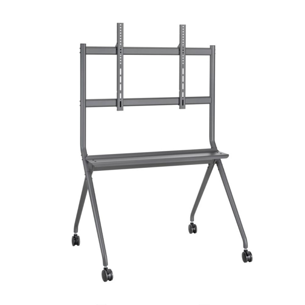 AISENS - Soporte De Suelo Pro Con Rueda, 1 Bandeja Para Pantalla Interactiva/TV 120kg De 50-86, Negro