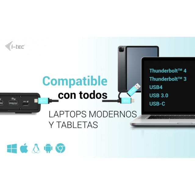 i-tec - USB 3.0 / USB-C / Thunderbolt 3 Dual Display Docking Station Gen2 + Power Delivery 100W