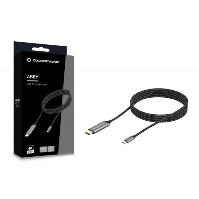 Conceptronic - ABBY10G adaptador de cable de vídeo 2 m USB Tipo C HDMI Gris