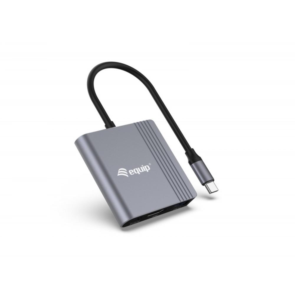 Equip - Adaptador 3 en 1 USB-C a HDMI / USB-A / USB PD, 4K/60Hz, 100W USB PD