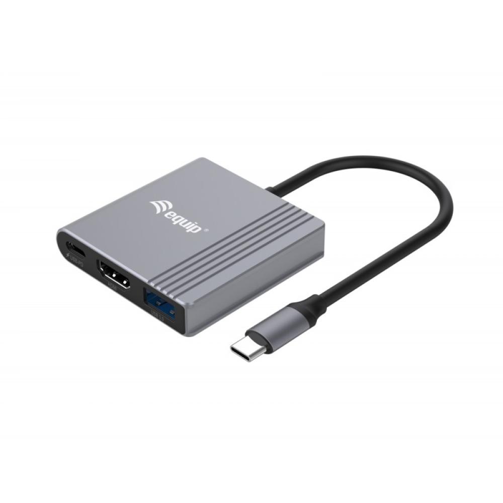 Equip - Adaptador 3 en 1 USB-C a HDMI / USB-A / USB PD, 4K/60Hz, 100W USB PD