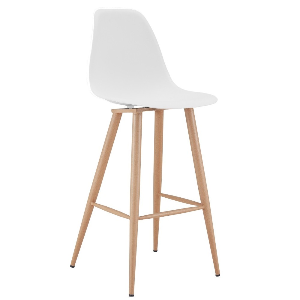 Taburete CLUNY, metal color madera, polipropileno blanco