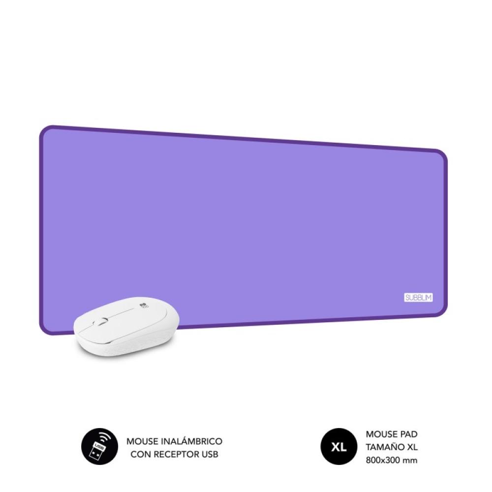 SUBBLIM - Alfombrilla con Ratón Harmony Pack Mousepad XL + Wireless Mouse Purple