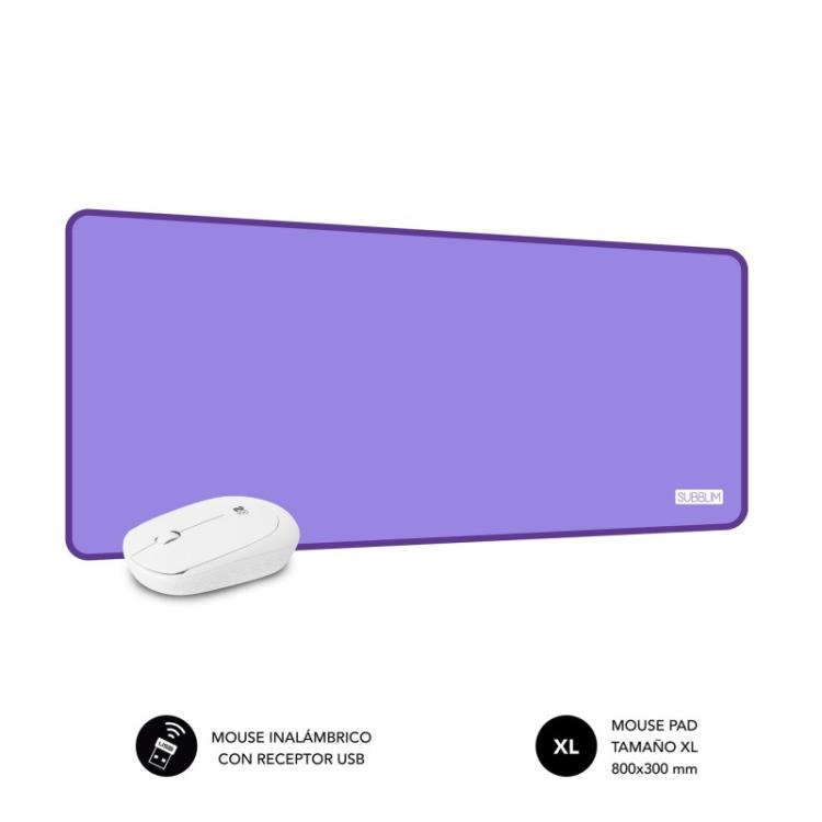 SUBBLIM - Alfombrilla con Ratón Harmony Pack Mousepad XL + Wireless Mouse Purple
