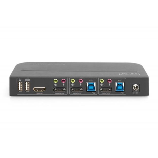 Digitus - Conmutador KVM, 2 puertos, 4K60Hz, 2 DP in, 1 DP/HDMI out