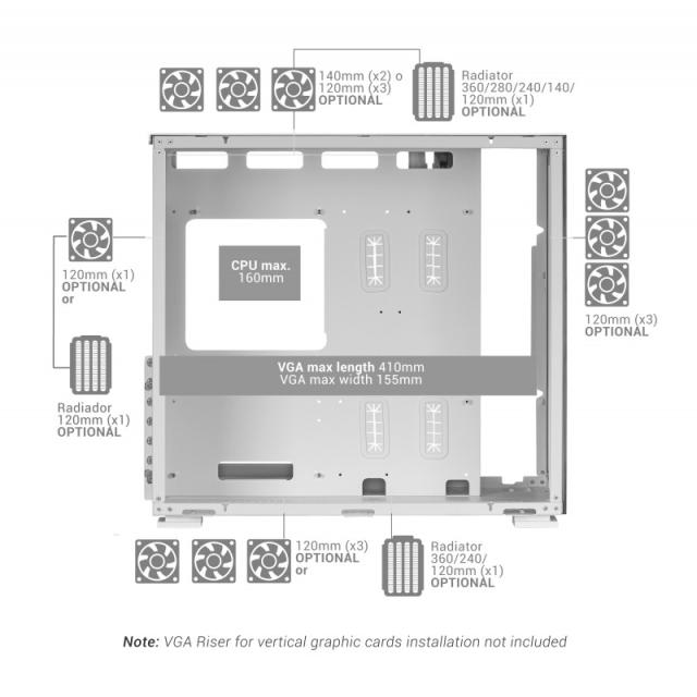 Mars Gaming - MC-Nova, Torre Gaming Custom XXL E-ATX Aluminio, Doble Ventana Completa Cristal Templado, Estructura Modular Doble
