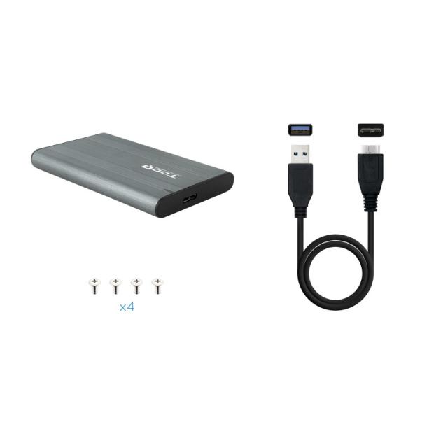 TooQ - Caja Externa para Discos de 2,5” HDD/SSD, Gris