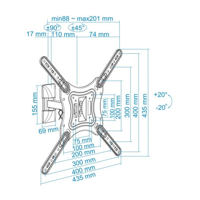TooQ - Soporte Giratorio e Inclinable para Monitor / TV LCD, Plasma de 23”- 55”, con Dos Pivotes, Negro