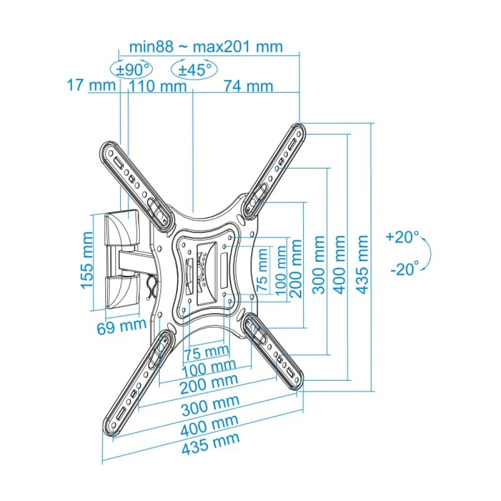 TooQ - Soporte Giratorio e Inclinable para Monitor / TV LCD, Plasma de 23”- 55”, con Dos Pivotes, Negro