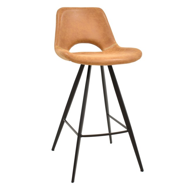 Taburete ANTIBES, metal, similpiel marrón claro