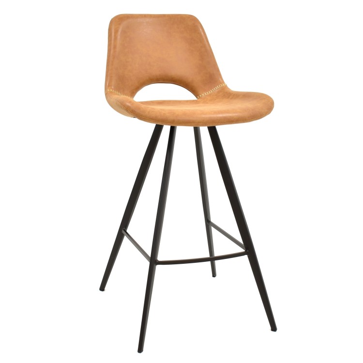 Taburete ANTIBES, metal, similpiel marrón claro