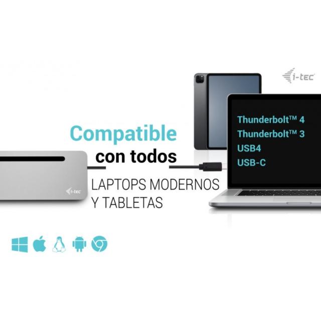 i-tec - USB-C Metal Ergonomic 3x 4K Display Docking Station with Power Delivery 100 W + Universal Charger 100 W