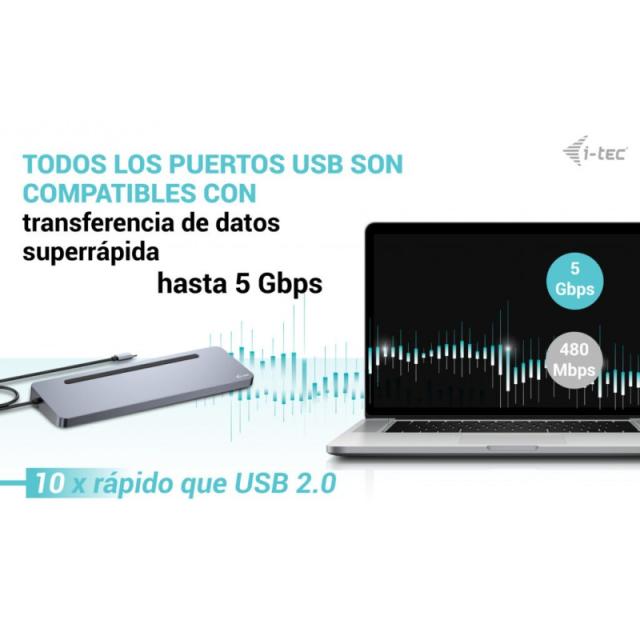 i-tec - USB-C Metal Ergonomic 3x 4K Display Docking Station with Power Delivery 100 W + Universal Charger 100 W