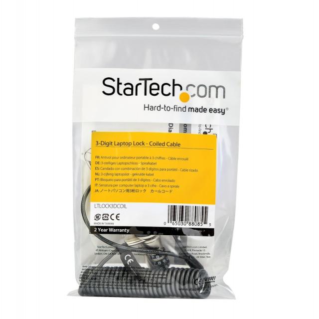 StarTech.com - Cable de Seguridad con Combinación para Ordenador Portátil- con Cable Auto Enrrollable - Combinación de 3 Dígitos