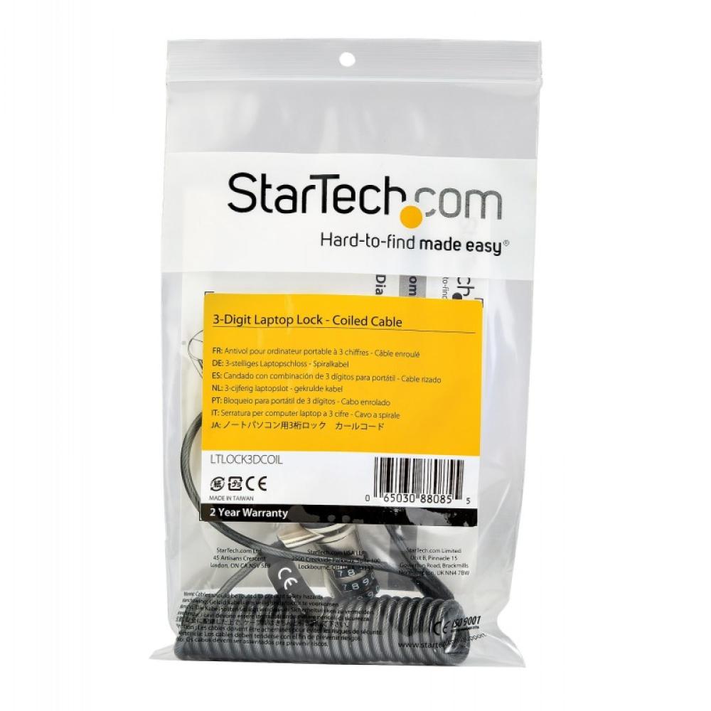 StarTech.com - Cable de Seguridad con Combinación para Ordenador Portátil- con Cable Auto Enrrollable - Combinación de 3 Dígitos