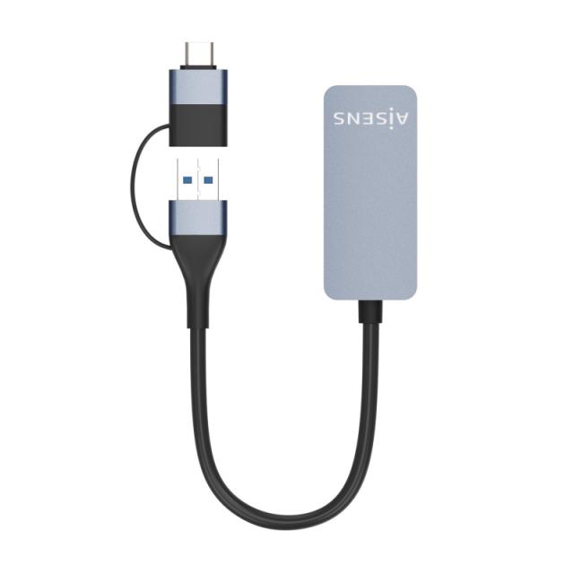 AISENS - Conversor USB3.2 Gen1 USB-A+USB-C a Ethernet 2.5G 10/100/1000/2500 Mbps, Gris, 15cm