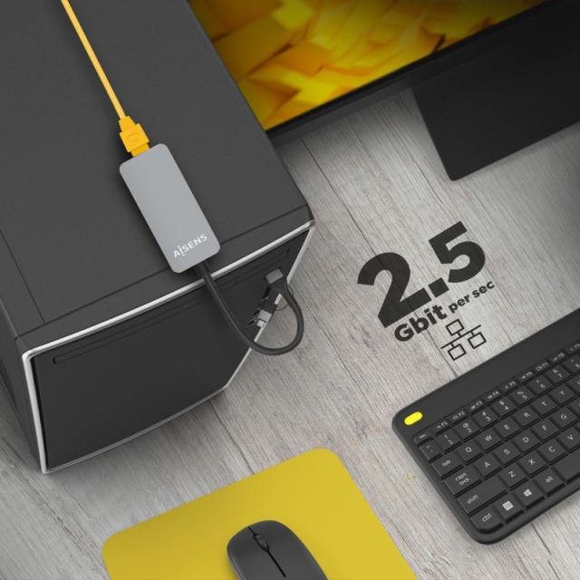 AISENS - Conversor USB3.2 Gen1 USB-A+USB-C a Ethernet 2.5G 10/100/1000/2500 Mbps, Gris, 15cm