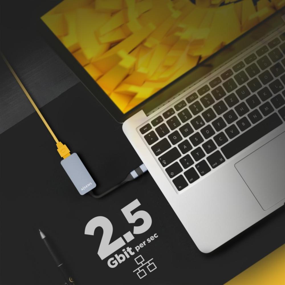 AISENS - Conversor USB3.2 Gen1 USB-A+USB-C a Ethernet 2.5G 10/100/1000/2500 Mbps, Gris, 15cm