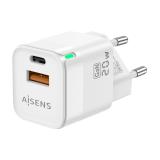 AISENS - Cargador Gan 20W, 1xUSB-C PD3.0 QC4.0, 1xUSB-A QC3.0, Blanco - ASCH-20W2P002-W