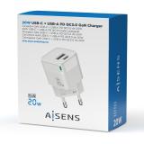 AISENS - Cargador Gan 20W, 1xUSB-C PD3.0 QC4.0, 1xUSB-A QC3.0, Blanco - ASCH-20W2P002-W