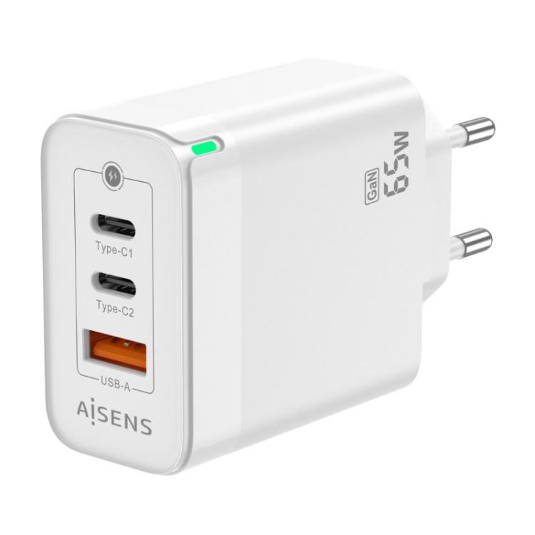 AISENS - Cargador Gan 65W, 2xUSB-C PD3.0 QC4.0, 1xUSB-A QC3.0, Blanco - ASCH-65W3P007-W
