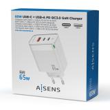 AISENS - Cargador Gan 65W, 2xUSB-C PD3.0 QC4.0, 1xUSB-A QC3.0, Blanco - ASCH-65W3P007-W