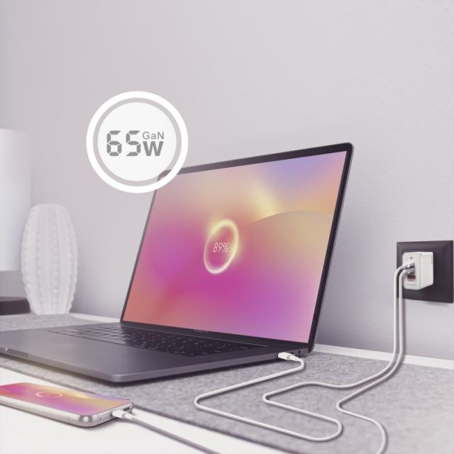 AISENS - Cargador Gan 65W, 2xUSB-C PD3.0 QC4.0, 1xUSB-A QC3.0, Blanco - ASCH-65W3P007-W