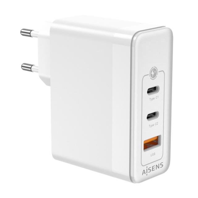 AISENS - Cargador Gan 100W, 2xUSB-C PD3.0 QC4.0 QC5.0, 1xUSB-A QC3.0, Blanco