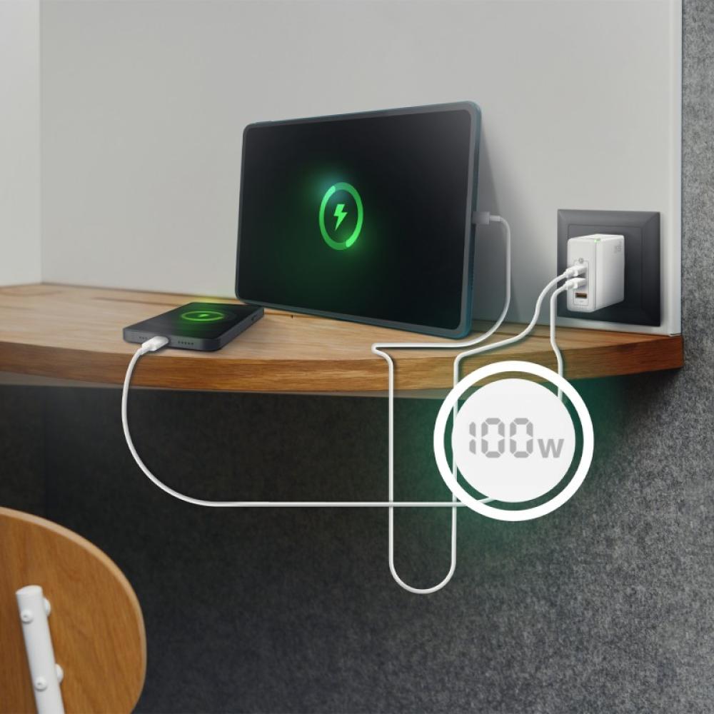 AISENS - Cargador Gan 100W, 2xUSB-C PD3.0 QC4.0 QC5.0, 1xUSB-A QC3.0, Blanco