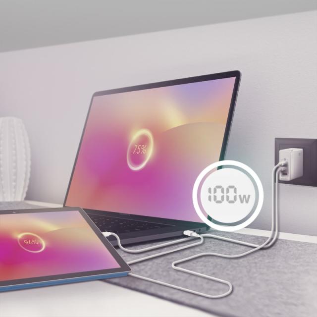 AISENS - Cargador Gan 100W, 2xUSB-C PD3.0 QC4.0 QC5.0, 1xUSB-A QC3.0, Blanco