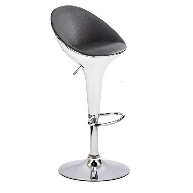 Taburete FLAVIO ( L ), cromado, abs blanco, tapizado negro