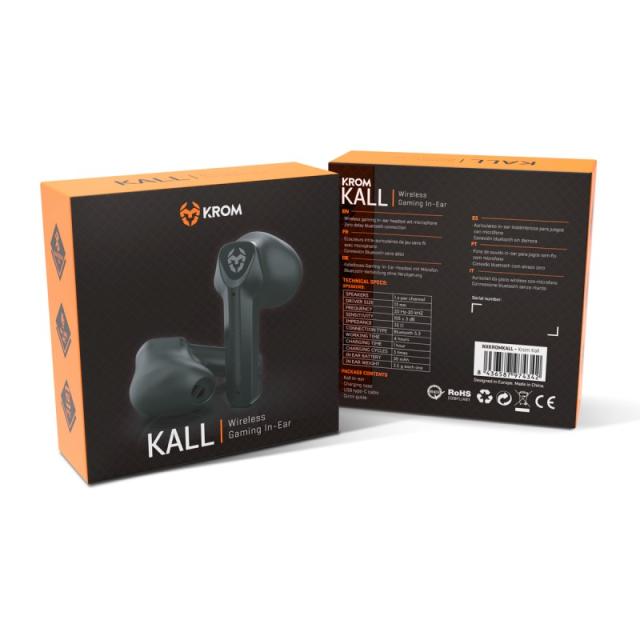 Krom - KALL Auriculares Inalámbrico Dentro de oído Juego Bluetooth Negro