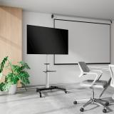 AISENS - Floor Stand with Wheel, DVD Tray for Monitor/TV 50Kg from 37-86, Black-Silver