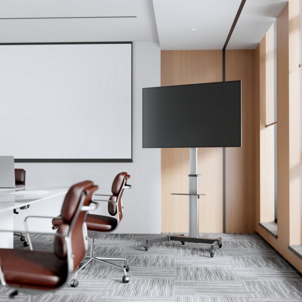 AISENS - Floor Stand with Wheel, DVD Tray for Monitor/TV 50Kg from 37-86, Black-Silver