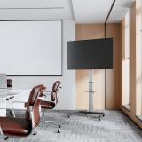 AISENS - Floor Stand with Wheel, DVD Tray for Monitor/TV 50Kg from 37-86, Black-Silver