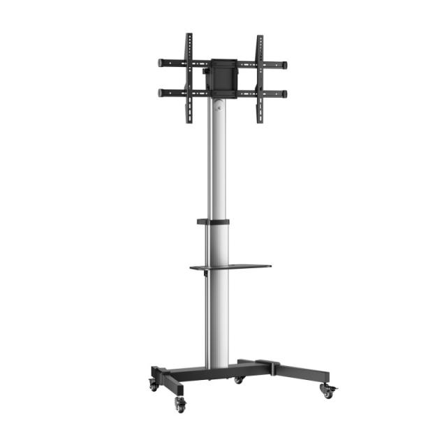 AISENS - Floor Stand with Wheel, DVD Tray for Monitor/TV 50Kg from 37-86, Black-Silver