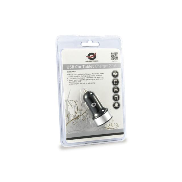 Conceptronic - CUSBCAR2A cargador de dispositivo móvil Plata Auto