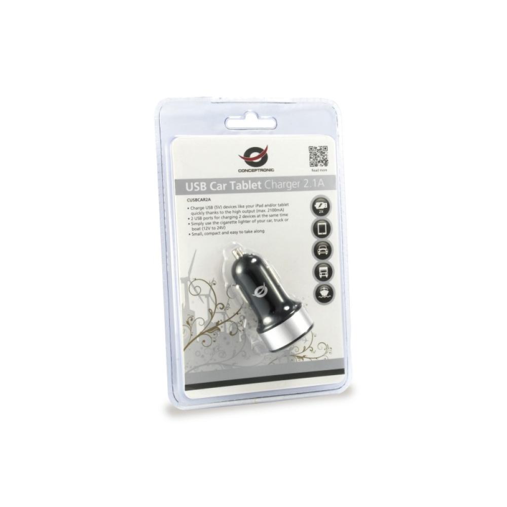 Conceptronic - CUSBCAR2A cargador de dispositivo móvil Plata Auto