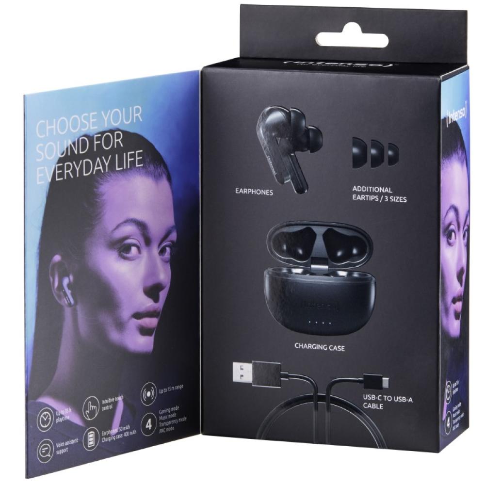 Intenso - Black Buds T300A Auriculares True Wireless Stereo (TWS) Dentro de oído Llamadas/Música/Deporte/Uso diario USB Tipo C B